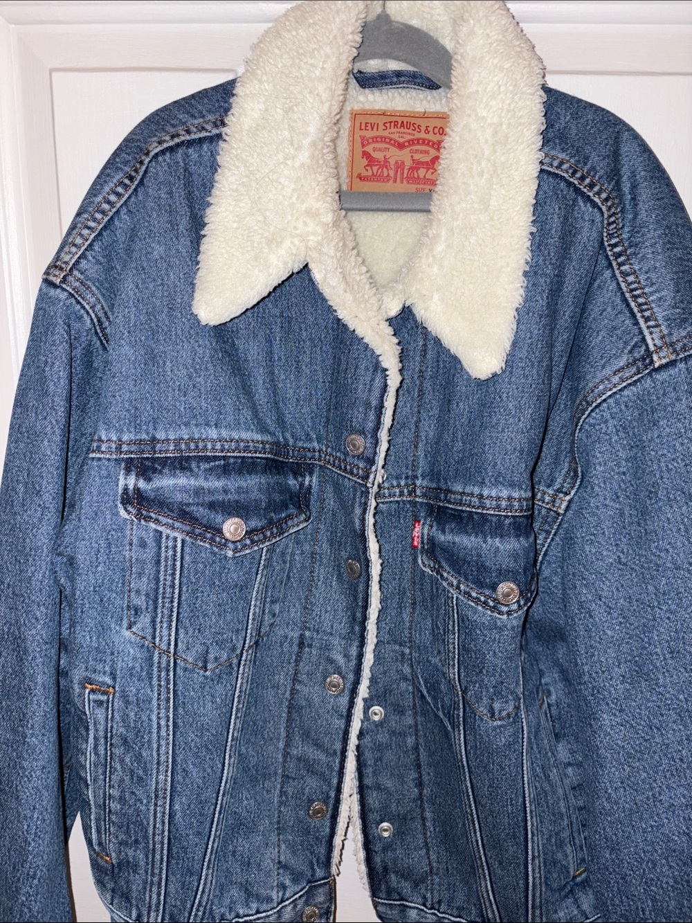 Levi's Blue Denim Jacket with Cream Sherpa Collar